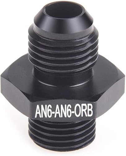 Miniatura 3 de 6AN Flare a 6AN ORB macho junta tórica Boss riel de bomba de combustible adaptador de manguera de aluminio negro 2 piezas