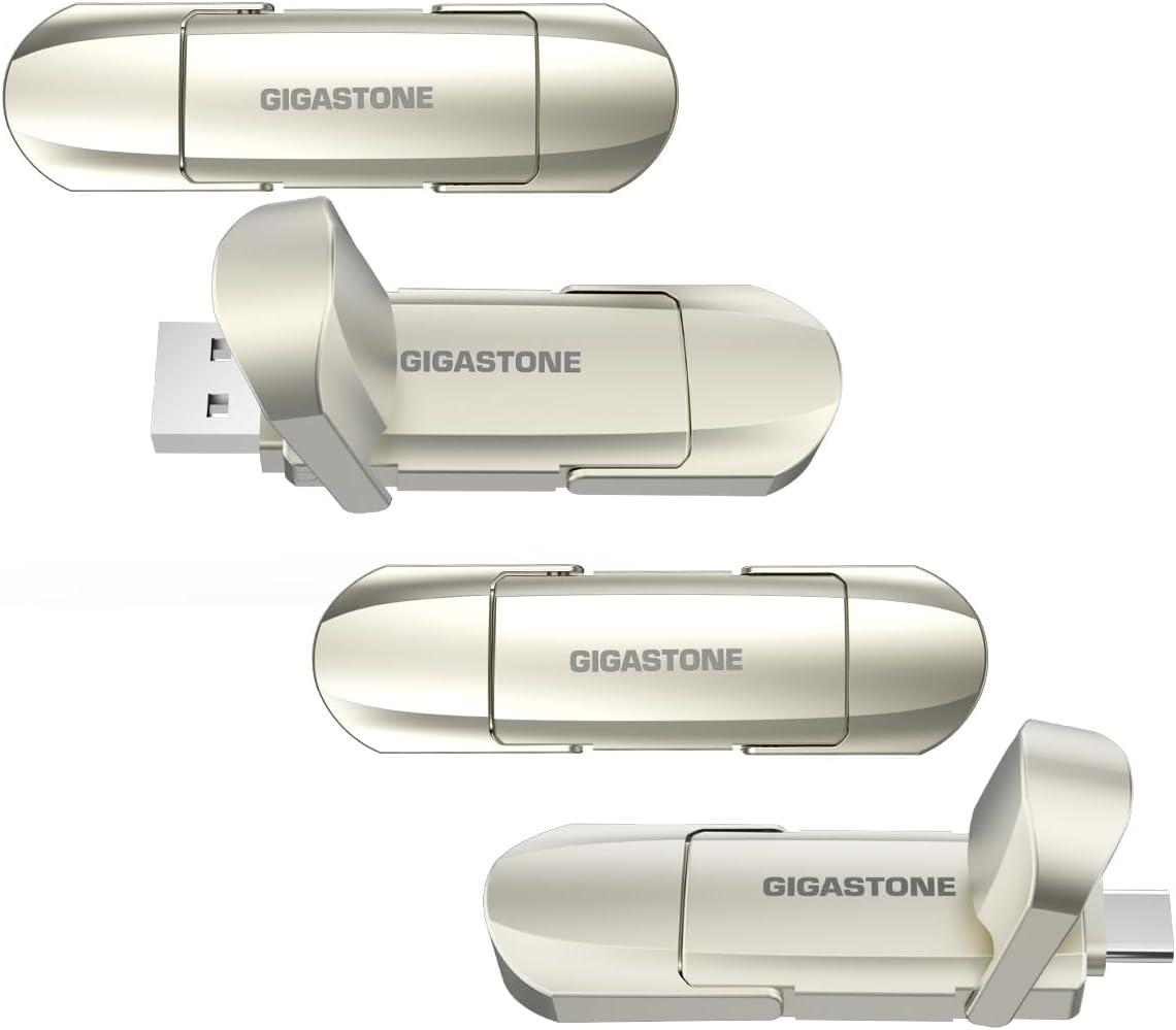 Gigastone Duo Pro Flip USB-A+C 512GB (4-Pack) Dual External Portable SSD 500MB/s Supports Apple 4K 60fps ProRes HDR Video Recording USB3.2 Gen 2 for iPhone 16 PS5 Mac iPad Laptop Android