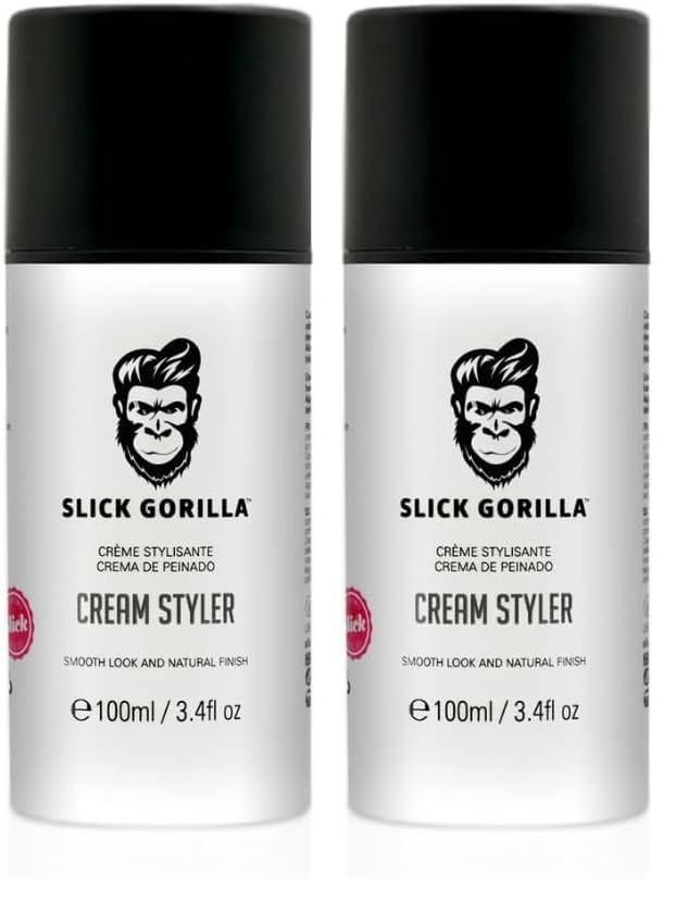 Slick Gorilla Crema Estilizadora 3,38 fl oz (100 ml) | Fijación Ligera Flexible | Control del Frizz | Acabado Mate Natural | Cuidado Diario para Hombres |Textura Ligera No Grasosa (Paquete de 2)