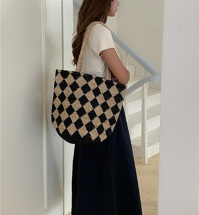 Raffia Straw Woven Handbag Shoulder Bucket Bag Hollow Totes Clutch Hobo Beach Vacation Travel Large Versatile Chic Summer2