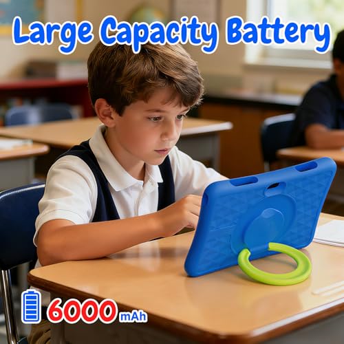 Image of ZZB Kids Tablet 10 Inch, Android 15.0, 8GB (3+5 Extended) RAM 32GB ROM (Expandable to 1TB) Dual Camera 6000mAh Preloaded with Kid-Friendly Apps Tablet with Case,Android Tablets for Kids (Deep Blue)