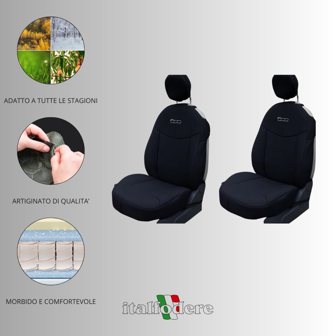 Italfodere - Par de fundas delanteras compatibles con Fiat 500 desde 2007 en adelante - Algodón acoplado - Hecho a mano - Elegantes y resistentes - Accesorios para el interior del coche