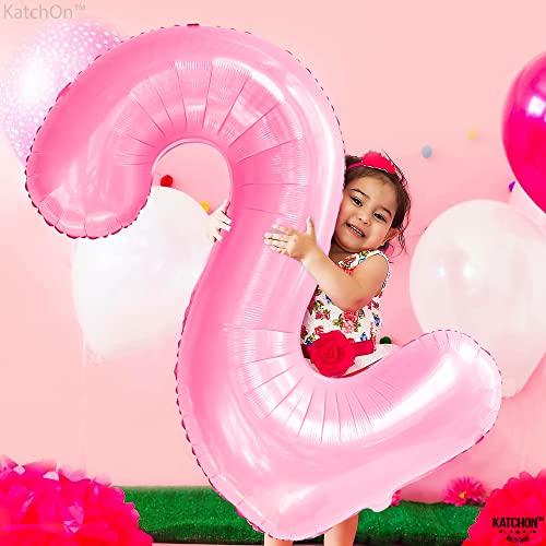 Image of Katchon, 40 Inch Pink Number 2 Balloons For 2nd Birthday Decorations