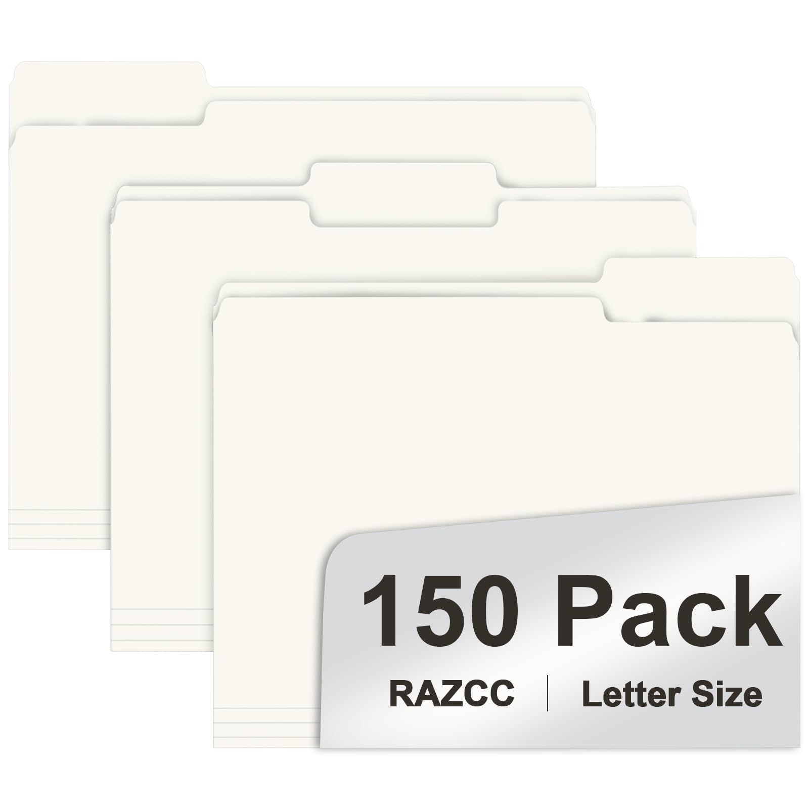 File Folder, RAZCC 150 Pack 1/3 Cut Tab File Folders Letter Size, Folders for Dcouments, Folders with Tab Great for Organizing and Easy File Storage,