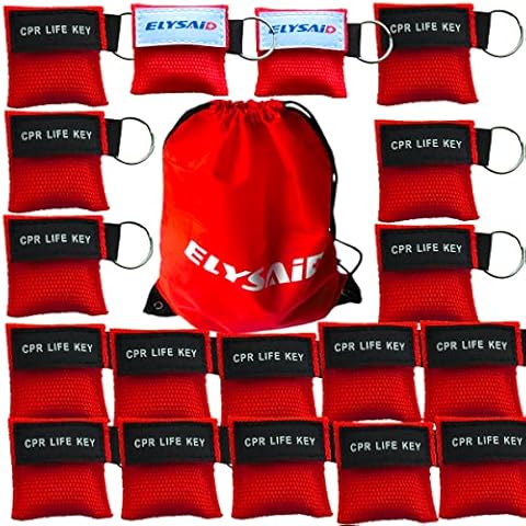 Elysaid 100 Pcs/pack CPR Barrier Keychain with Cpr Face Shield CPR Life Key for CPR Aed Training (Red) Cover