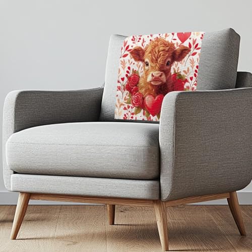 GLENLCWE Pink Valentines Day Love Cow Recliner Headrest Protector Non Slip Chair Headrest Cover Wrinkle Resistant Sofa Headrest Slipcovers for Living Room 1 pcs