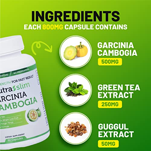 Image of NUTRASLIM Garcinia Cambogia Capsules for with HCA & Green Tea Extract - Weight Management Supplement - 60 Capsules