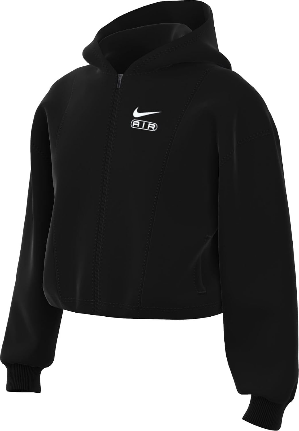 Nike Air Girls' French Terry Full-Zip Hoodie (FN8615-010, Black/White) Size Small
