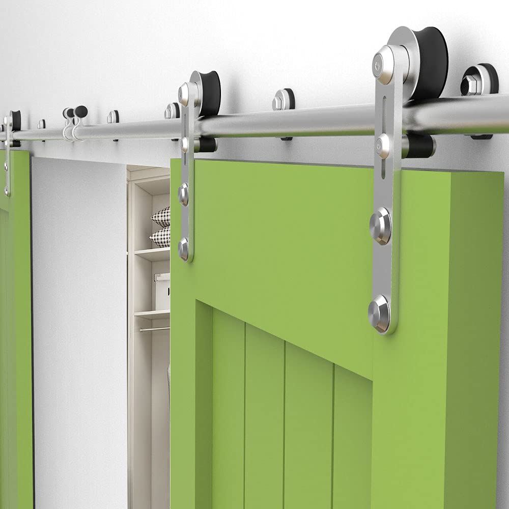 CCJH 11FT/335cm Stainless Steel Tube Sliding Barn Track Double Door Hardware Kit for Wood Door