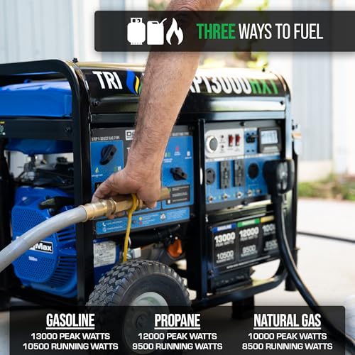 Image of DuroMax XP13000HXT 13,000-Watt 500cc Tri Fuel Gas Propane Natural Gas Portable Generator with CO Alert, Black /Blue