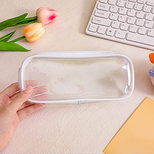Clear Pencil Bag, Clear Exam Pencil Case, Waterproof PVC Zippered Comestic Storage Pouch, Travel Luggage Pouch Make up Cosmetic Bag (White) A3TMBD