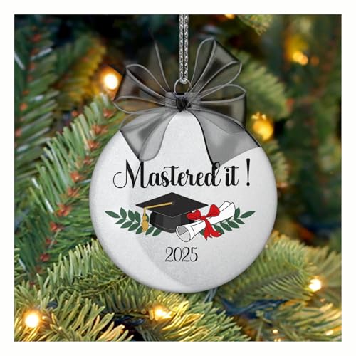 Masters Degree Graduation Ornament 2025 – Mastered It Christmas Ornament, Glitter Tree Decoration, Ornaments for Christmas Tree Keepsake Gift for Graduates, College, High School, PhD, Her, Him