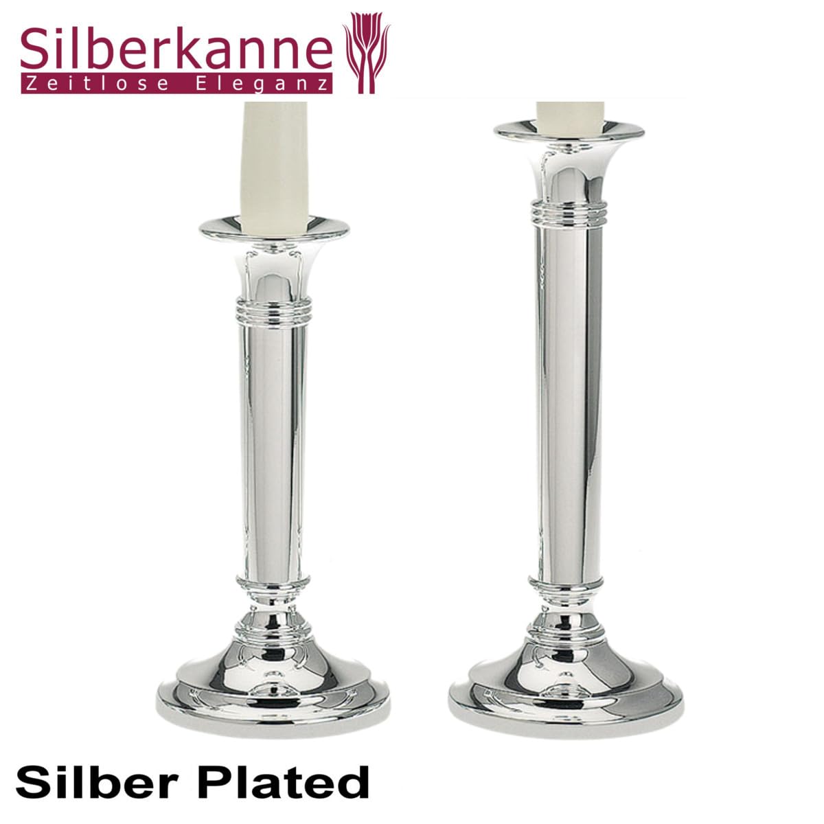 Kerzenleuchter Sylt 2er Set (H 23 cm & 18 cm) Silber Plated Versilbert Elegante Tischdeko Inkl. Geschenkbox