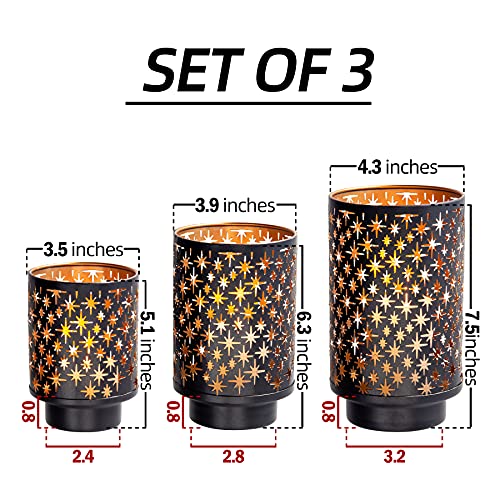 Metal Candle Holders, Decorative Hurricane Candle Holder Set Of 3, Candlestick For Pillar Vintage Style Perfect For Tabletop Centerpieces Home Decor Wedding Parties Events (Sparkle Pattern) #TOP3