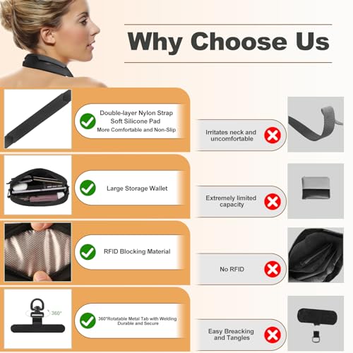 Image of YFWE Clip and Go Strap for Phone with Wallet Crossbody, Adjustable Phone Lanyard with Detachable RFID Wristlet Wallet, Black (L)