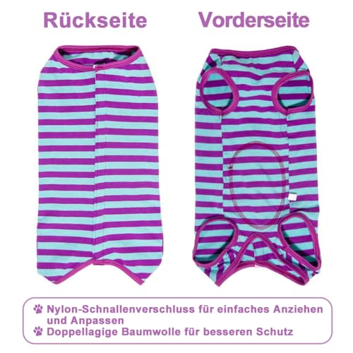 Kukaster Pet Hundebody Nach Op Hündin Rüde Kastration Wundschutzanzüge für Hund, Nylonschnalle für Haarausfall, Allergien, Rasur, Lila blau Streifen S