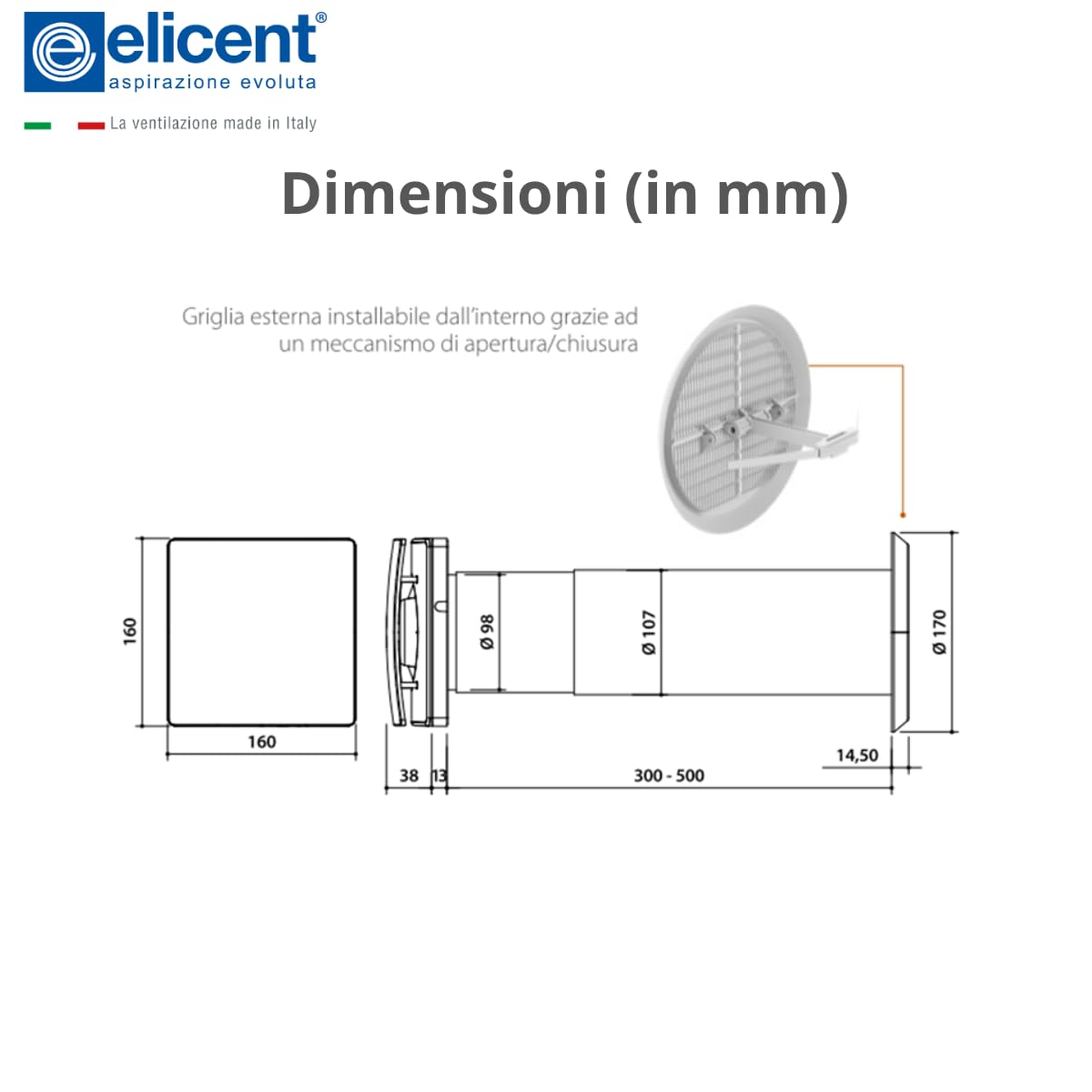 ELICENT | Rec Duo 100 Mhy, ø100 mm, Set da 2 Pezzi, Unità di Ventilazione VMC Decentralizzata, Doppio Flusso con Recupero di Calore, Timer e Umidostato Regolabili, Made in Italy