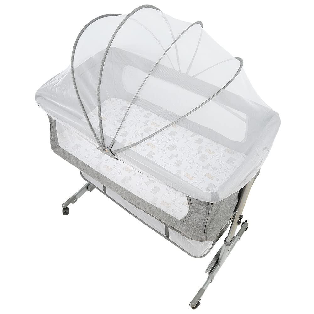 3 in 1 Berceau Cododo avec Matelas et Moustiquaire, Hauteur en Réglable 71 à 88 cm, Lit Mobile pour Bébés de 1 à 36 Mois, Pour Chambre, Charge Jusqu'à 60 kg, 93×57×(71-88) cm (Gris)