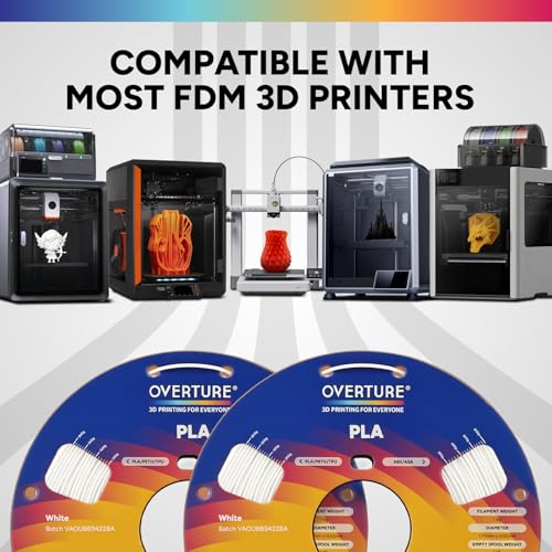 Image of OVERTURE PLA Filament 1.75mm PLA 3D Printer Filament, 2kg Cardboard Spool (4.4lbs), Dimensional Accuracy + /- 0.02mm, Fit Most FDM Printer (White 2-Pack)