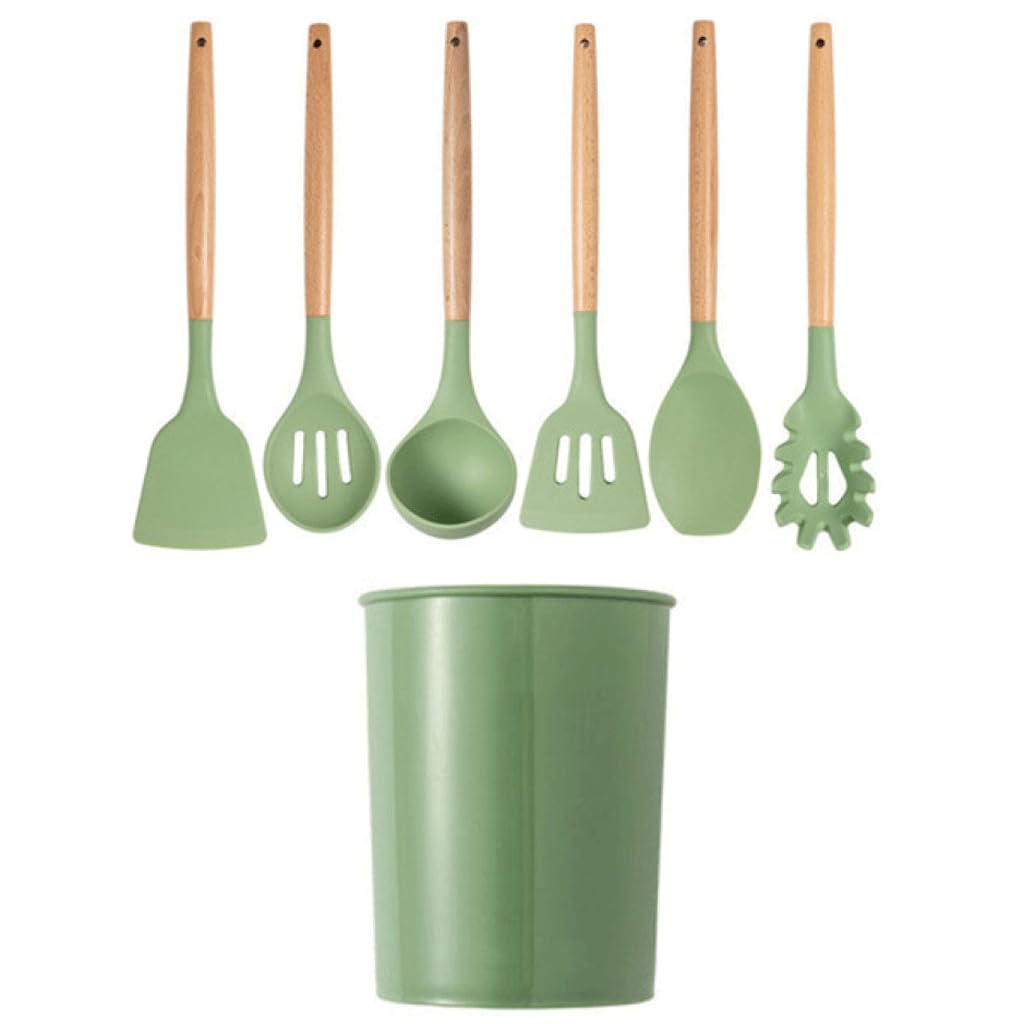 Ustensiles de Cuisine en Silicone Fruits Verts, Gadgets, Ensemble d'outils, Manche en Bois de Haute Valeur, spatule cuillère Pinces, Accessoires de Cuisine