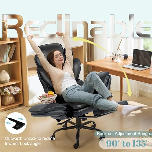Image of Flip Armrests Criss Cross Office Chair, Reclining Office Chair with Foot Rest, Adjustable Headrest, Massage Waist Pillow, Cross Legged Big and Tall Desk Chair Wide Seat Vanity Chair, PU Leather Black