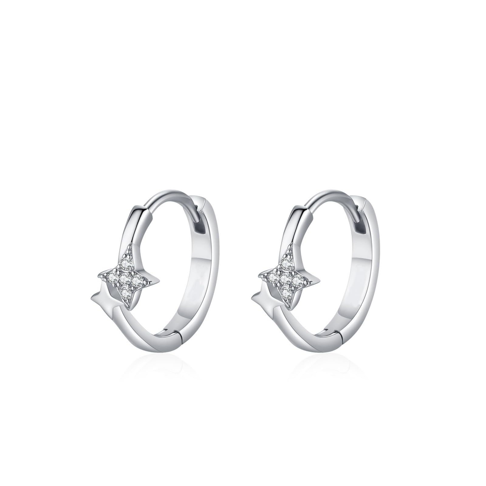 Orecchini Donna a Cerchio 14K 585 Oro Bianco, Orecchino Cerchio Donna Ipoallergenici Stella Semplici con Moissanite Rotondi Orecchini Huggie Sposa Matrimonio Leggeri