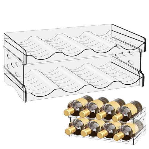 GOEDCH Porte Bouteille Plastique Empilable: 8 Bouteilles Étagère à vin, Range Bouteille Eau, Organiseur de Réfrigérateur, Support de Rangement Empilable...