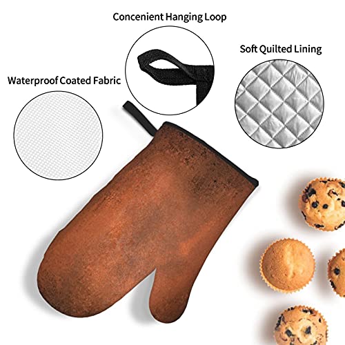 Oven Mitts And Pot Holders Sets Of 4 Paint Hammered Abstract Orange Brown Vintage Aged Copper Burnt Dirty Dark Antique Polyester Oven Mitts With Oven Gloves And Hot Pads Potholders For Kitchen Bbq #TOP4