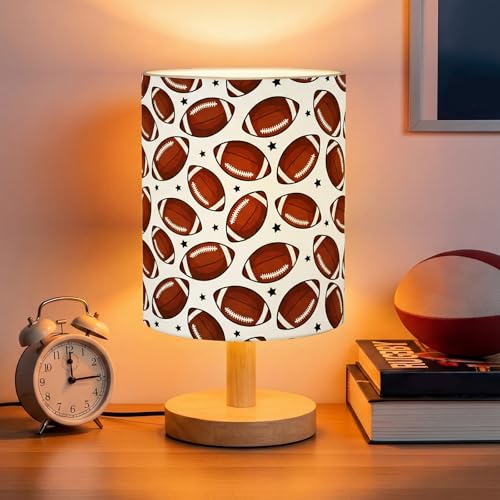 VIHOSE Football Kids Table Lamp for Bedroom Kids Bedside Lamp with Linen Wooden Nightstand Cartoon Nursery Lampshade for Girls Boys Living Room