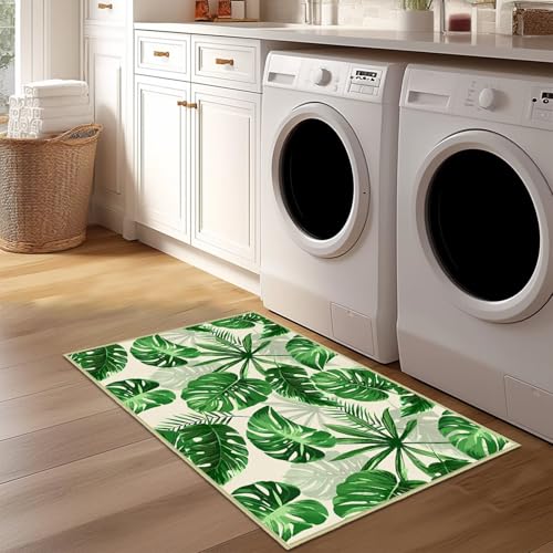Tapete decorativo de hoja verde 60x90 cm lavable miniatura 6