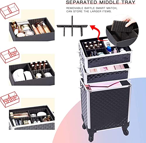 Image of SHAMAX Professional Rolling Makeup Case, Cosmetic Organizer Trolley, Manicure Storage Vanity Locks- Trolley for Hairdressers, Salons, Beauty Lovers - 360- Degree Universal Wheels (BS4 /Trolley)