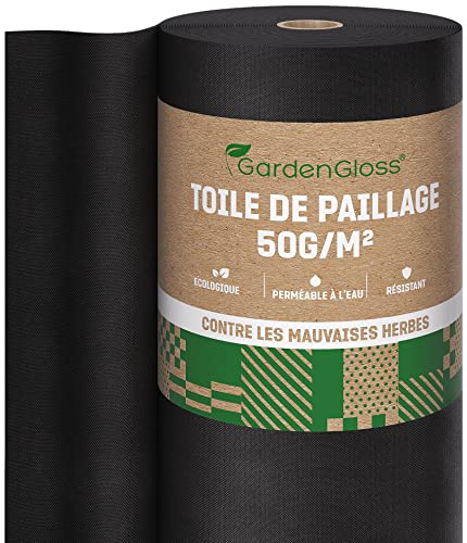 GardenGloss 50m2 Toile de Paillage Anti Mauvaises Herbes 50g/m2 - Géotextile Anti Mauvaises Herbes Indéchirable - Perméable à l'eau et Stable Aux UV (50m x...