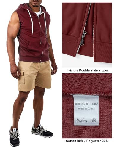 Image of Ohoo Mens Slim Fit Sleeveless Lightweight Zip Up Hooded Sweatshirt Vest Hoodie
