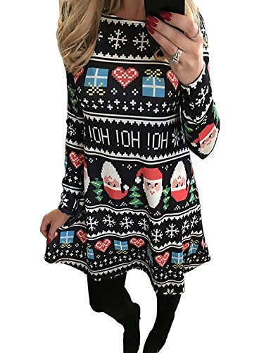 Minetom Femme Fille Mère et Fille Robe de Noël Manches Longues Imprimé Bonhomme de Neige Père Noël Snowman Tunique Mini Dress de Cocktail Soirée Style 3 FR 38(Maman)