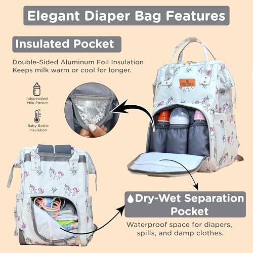 Image of Motherly Patented Diaper Bag Backpack for Moms | Waterproof Baby Travel & Maternity Bag | Spacious Nappy Bag with Insulated Bottle Pockets & Warranty (Elegant Series)