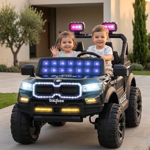 Image of Baybee RogueX Police Edition Battery Operated Jeep for Kids with Parental Control, Baby Ride On Electric Car with RGB Lights, Music & Swing Mode, Rechargeable Battery Car for Kids 2 to 6 Years (Black)