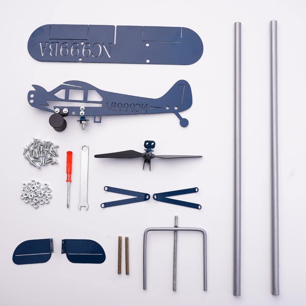 SDFRT Blue Airplane Weathervane, Kinetic Metal Wind Spinners for Yard and Garden, 3D Kinetic Wind Spinner Wind Catchers Sculpture, Airplane Weathervane Metal Wind Spinner (28 x 32 cm)