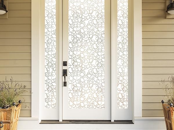 Miniatura 6 de Ohmywor Película decorativa de privacidad para ventana, patrones circulares impresos con control de calor, bloqueo solar, anti UV, película