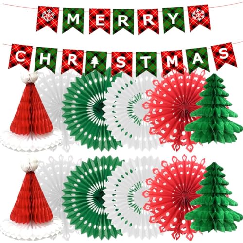 Flocon de neige suspendu et éventail papier pour kit déco fête Noël - 2