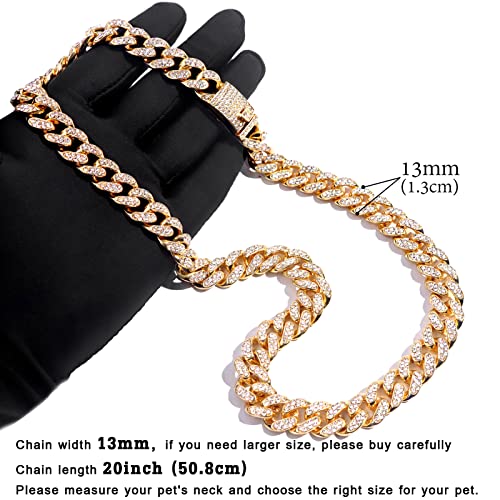 Image of Cuban Link Dog Collar Gold Silver Color Metal Dog Chain Collar Cuban Diamond Chain Pet Collars for Dogs Cats Jewelry 8 /10 /14 /16 /18 /20 /24 /28 Inch (20inch, Gold)