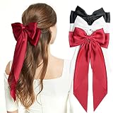 Lolalet 3 Packs Hair Bows for Women Girls, Silky Satin Ribbon Barrettes Large Hair Bow Clips Scarf F