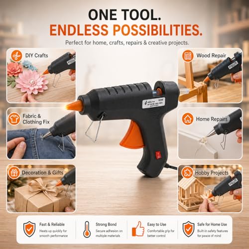 Image of Witty Fox Glue Gun 40W with 10 Glue Sticks for DIY Arts, Crafts, Home Repair, Decoration & School Projects | Hot Melt Glue Gun | Fast Heating for Wood, Plastic, Fabric & Paper Use