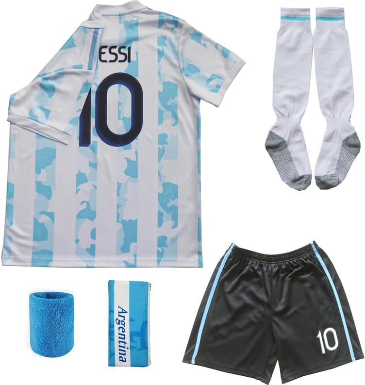 2021 Argentina Home Copa-American #10 Kids Soccer Jersey & Shorts Set Youth Sizes - Image 2