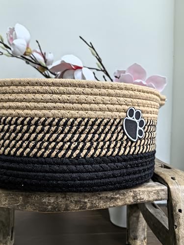 Image of Dog toy basket, used for organizing rope storage, with handle, cute cotton parenting gift dog toy box storage box (Gray and white)