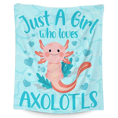 Girl Blanket - 50x60 Inches Cute Axolotl Throw - Blue Soft Fuzzy Blankets for Bed, Couch & Living Room