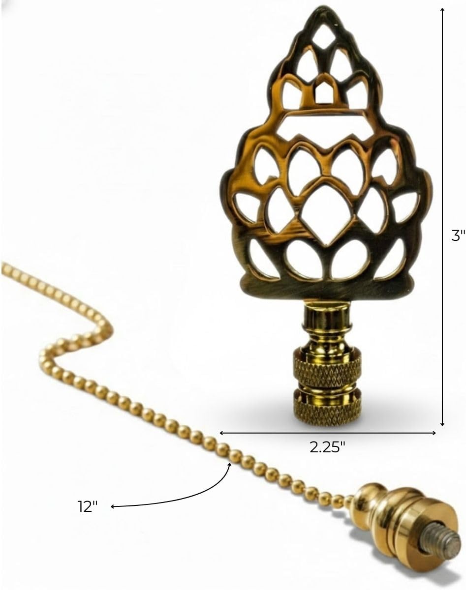 Polished Brass Pineapple Ceiling Fan Pull, 3"h with 12" Polished Brass Chain