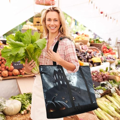 Large Insulated Reusable Tote Bag Halloween Full Moon Pumpkins for Grocery Shopping for Women Men, Cooler Bag with Zippered Top & Handles for Travel Beach Picnic2