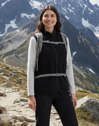 Pioneer Camp Klassische Schwarze Damen Fleeceweste Ärmellos – Leicht, Windabweisend & Hohe Wärmeisolierung für Alltag und Abenteuer(Black;M)