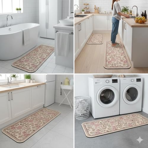 Image of Proxin Rubber Kitchen Mats for Floor 2 Pcs Non Slip Kitchen Mats Washable Cushion Rug for Home, Cooking & Standing Comfort Kitchen Decor with Modern Design with Easy to Clean (118 x 38cm, 58 x 38cm)