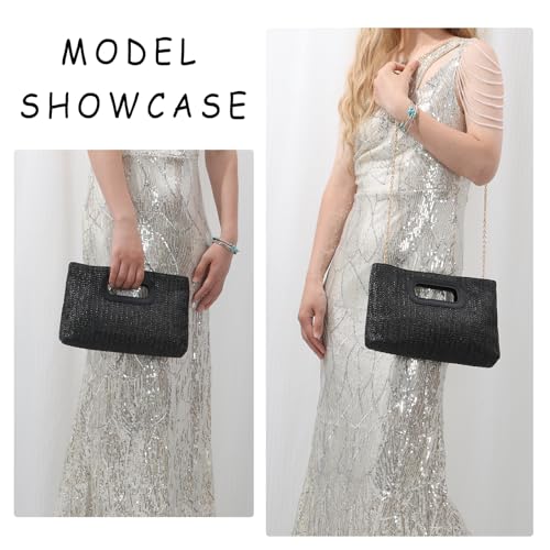 Image of Fecialy Straw Clutch Top Handle Clutch Handbags for Women Raffia Evening Bag Woven Beach Summer Bag Crossbody Purse